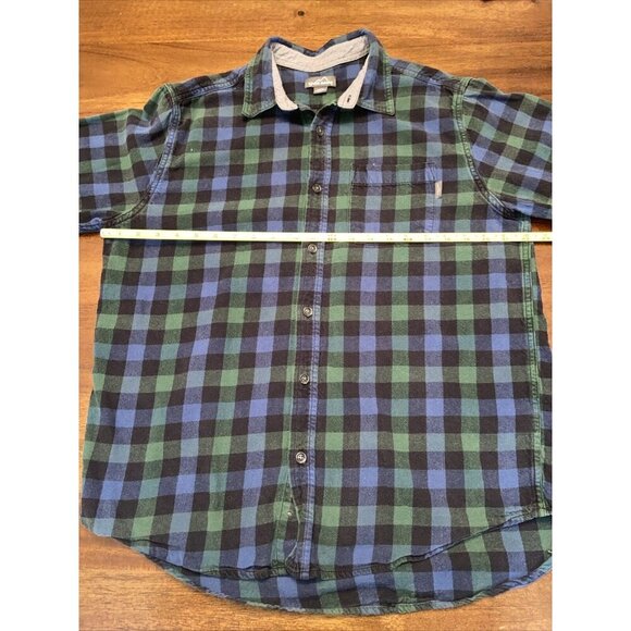 Eddie Bauer Button Up Shirt Mens Large Long Sleeve Plaid Flannel Blue Green - Picture 8 of 11